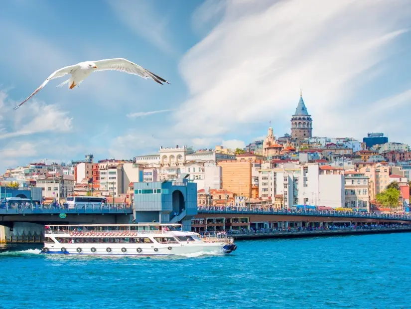 Galata Kulesi, Galata Köprüsü, Karaköy bölgesi ve Haliç  gündüz görünümü
