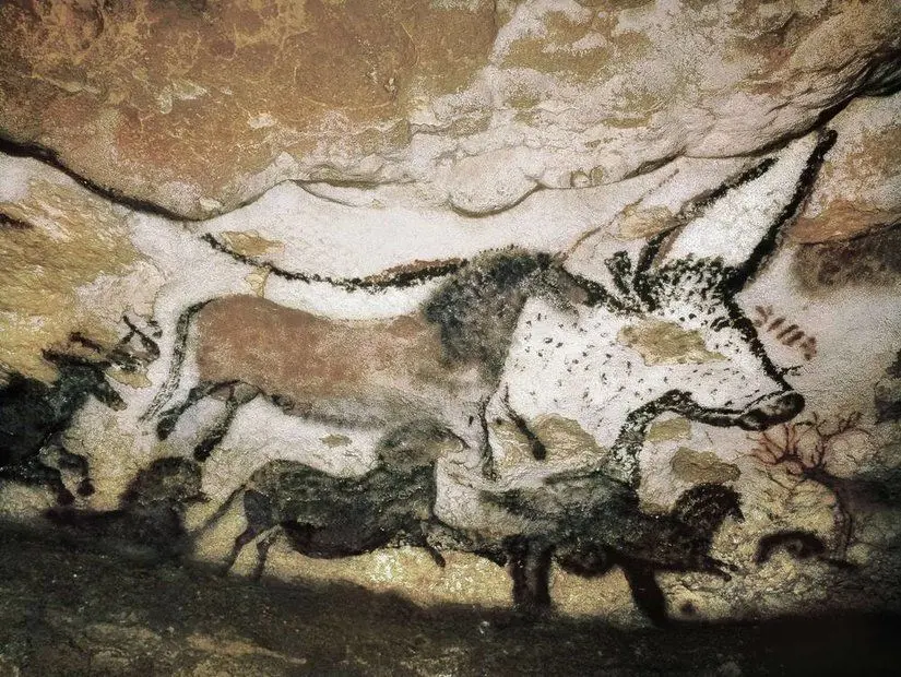 Lascaux  mağaraları mağara duvarında yer alan çizim