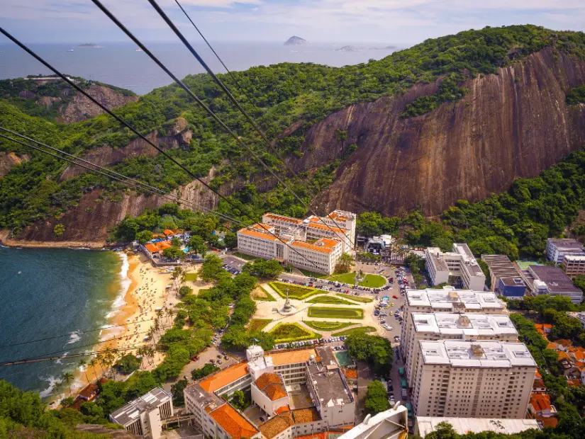 Sugarloaf Dağı'ndan Urca mahallesinin yüksek açılı görünümü, Rio De Janeiro, Brezilya