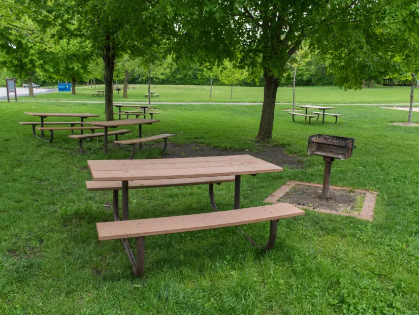 Parkta ızgaralı dinlenme alanı masası