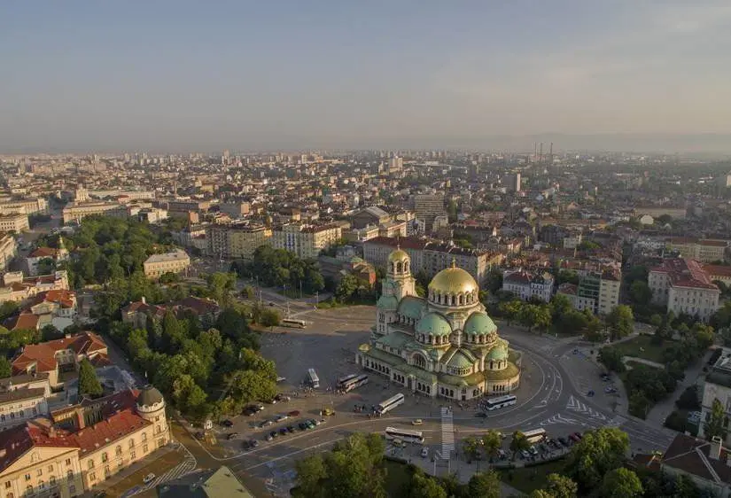 Sofya şehir merkezinin havadan görünümü, Bulgaristan