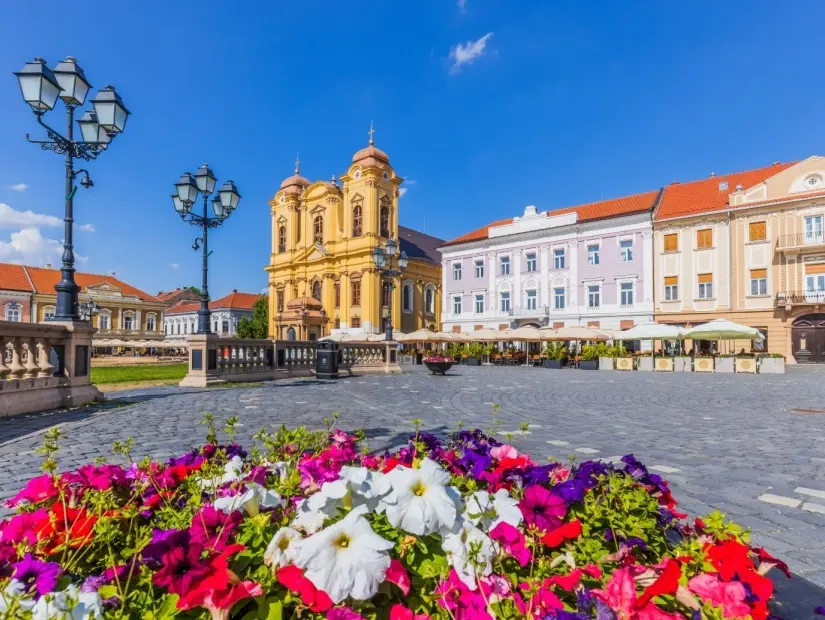 Timisoara, Romanya. Banat tarihi bölgesindeki Union Meydanı'ndaki Kubbe.