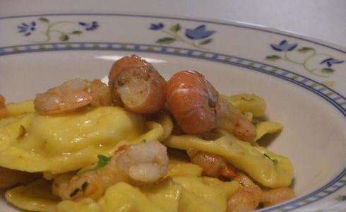 Scampetti con polenta